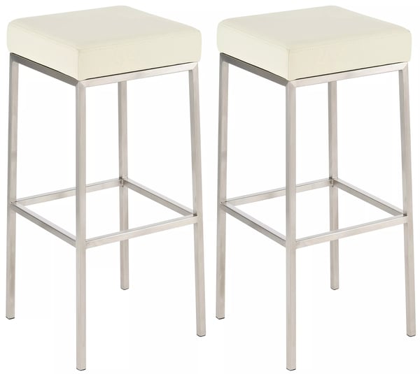 Set med 2 gräddfärgade barstolar i konstläder med metallramar
