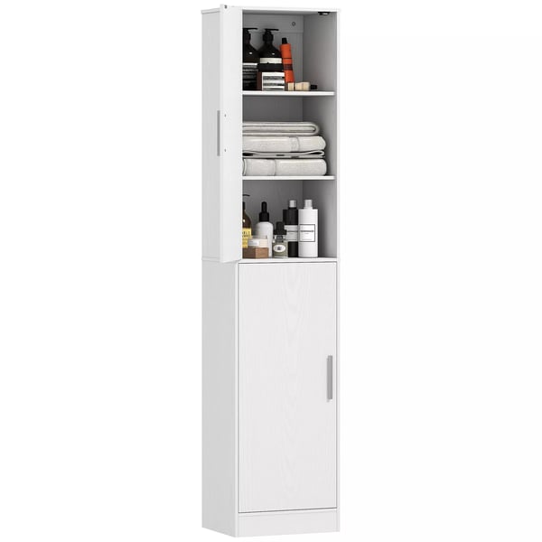 HOMCOM Badrumsskåp Hög 40x35x180 cm, 2 dörrar, justerbara hyllor, vit