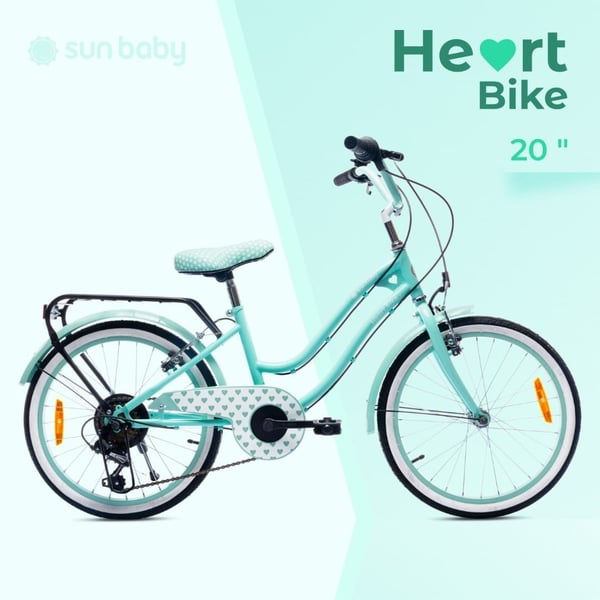 sun baby HEART BIKE Børnecykel 20 tommer - 6 gear, V-bremser, bagagebærer, skærme, justerbart styr og sadel - Mint