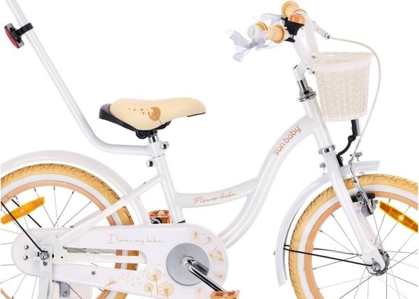Tytön polkupyörä 16 tuuman Työnnä pyörä sivupyörät Kukka pyörä Puhallin valkoinen beige Sun Baby