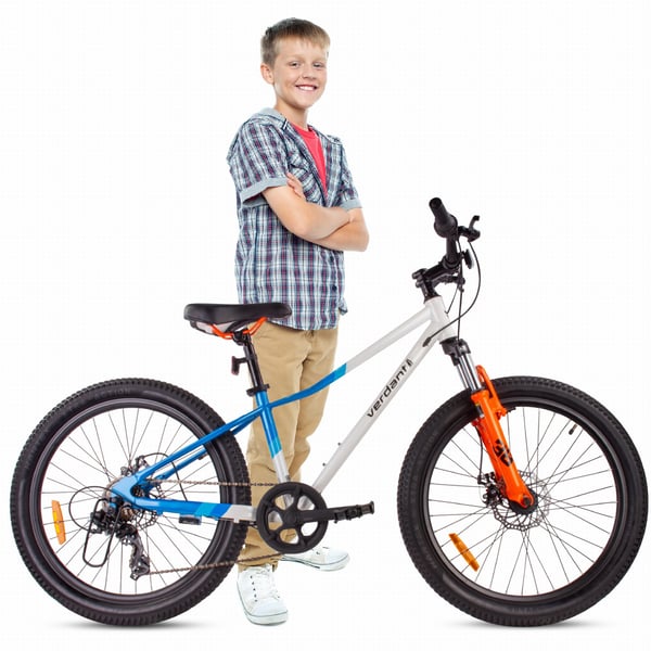 sun baby VERDANT BIKE Børnecykel 24 tommer - 7 gear, støddæmpere, skivebremser, ringeklokke - Hvid-blå