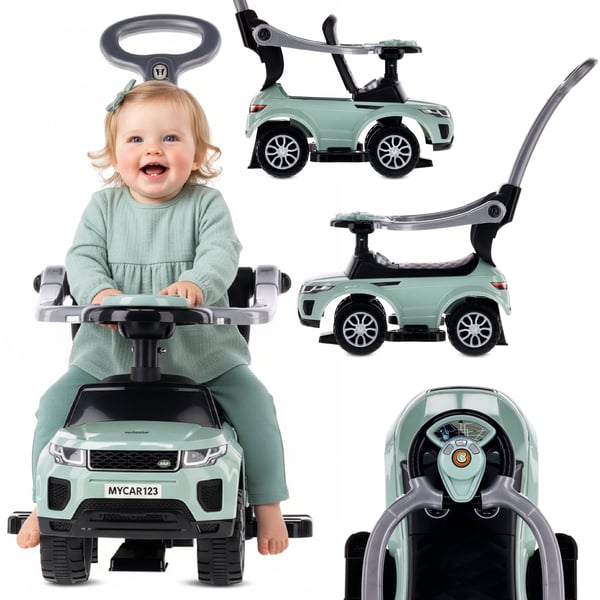 Sun Baby työntöistuin kädensijalla ja tukikaarella Sport Car, salvia, 24 kk+, kantavuus 27 kg