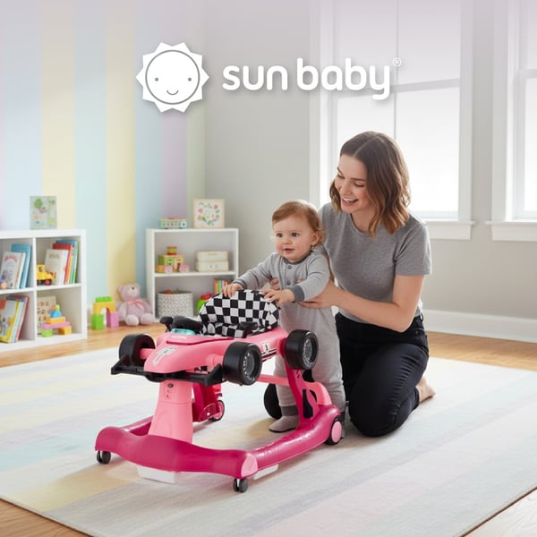 Sun Baby gåstol-åkbil-push 3-i-1 Formel 1, rosa, 6-12 m, upp till 12 kg