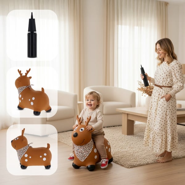 Sun Baby hoppleksak för barn JELONEK, brun + pump, 12m+, maxvikt 45 kg, BPA Free