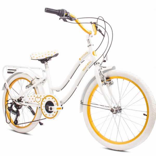sun baby HEART BIKE Børnecykel 20 tommer - 6 gear, V-bremser, bagagebærer, skærme, justerbart styr og sadel - Hvid Guld