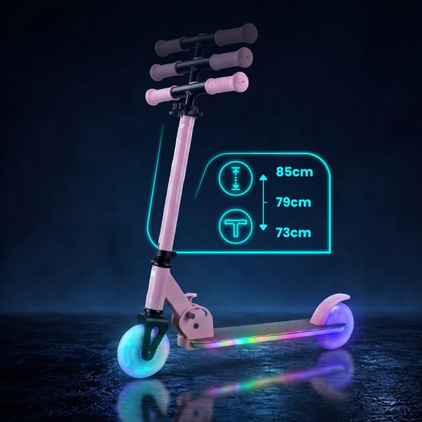 Sammenklappelig tohjulet løbehjul til børn, justerbar, Lumiride LED 7 farver, 20 programmer, pink, Sun Baby