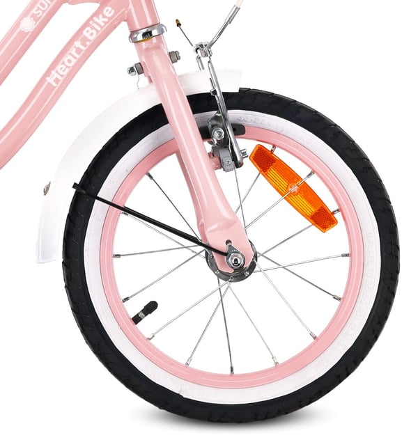 Heart Bike Flickcykel för en flicka 12 14 16 tum, Barncykel 2-6 år, Barncykel med stödhjul, pushbar, justerbar sadel och styre (Pink, 14 tum)