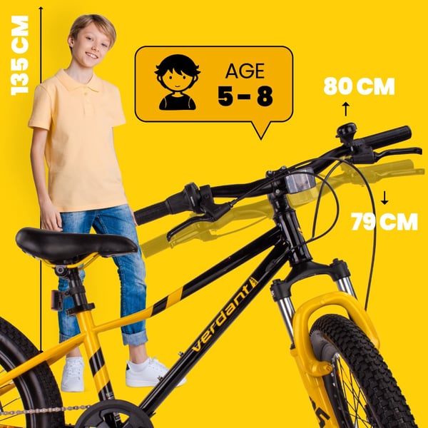 sun baby VERDANT BIKE Barncykel 20 tum - 6 växlar Shimano - lätt aluminium, ringklocka, sidofot - Svart Gul