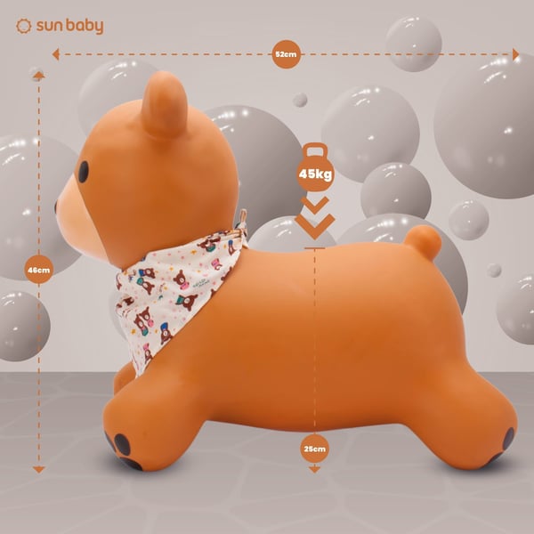 Sun Baby hoppdjur för barn Teddy, brun med bandana + pump (12m+, 45 kg)