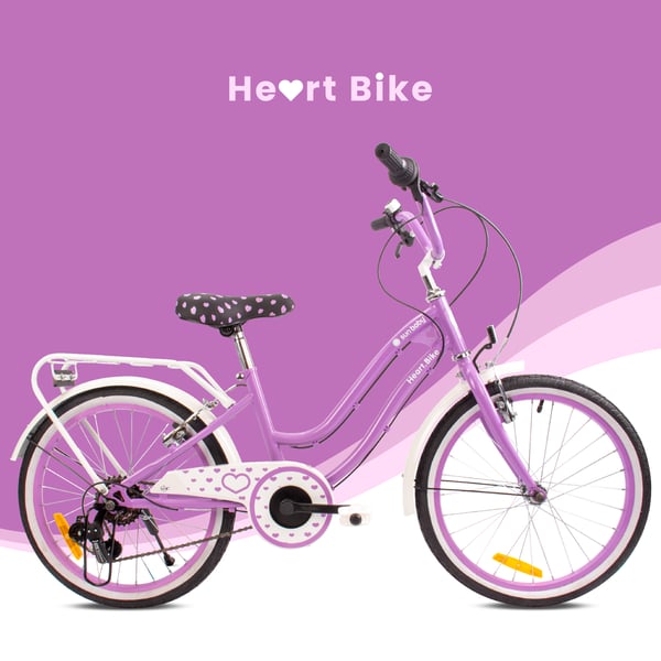 sun baby HEART BIKE Børnecykel 20 tommer - 6 gear, V-bremser, bagagebærer, skærme, justerbart styr og sadel - Lilla