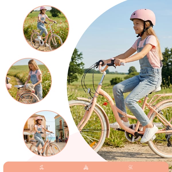 sun baby FLOWER BIKE Barncykel 24 tum - 7 växlar Shimano -pakethållare, stänkskärmar i metall, V-broms, kedjeskydd - Aprikos