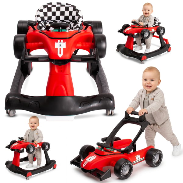 Interaktiv gåstol, åk-leksak, skjut-leksak, Formel 1 racerbilsmodell 3-i-1, röd Sun Baby