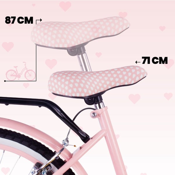 24-tuumainen kaupunkipyörä tytölle, ensikommuuniin, Shimano 7 vaihdetta, Heart Bike, vaaleanpunainen