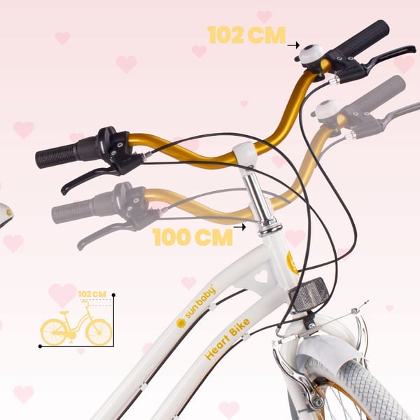 sun baby HEART BIKE Børnecykel 24 tommer - 7 gear Shimano -bagagebærer, metalskærme, V-bremse, kædeskærm - Hvid Guld
