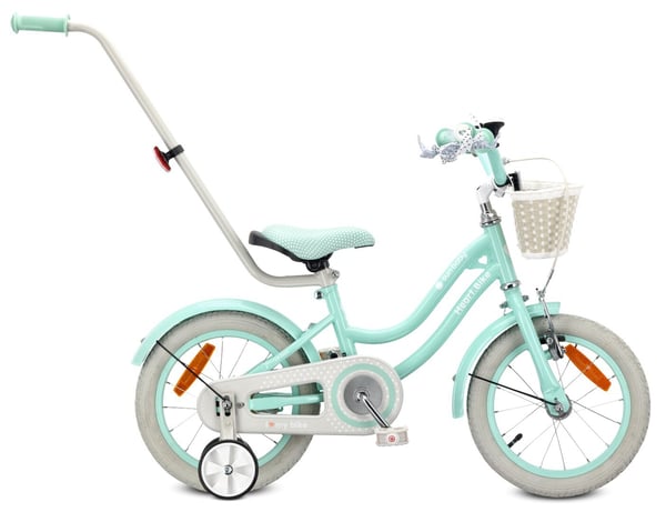 sun baby HEART BIKE Børnecykel 14 tommer - Kurv, Håndtag, Støttehjul - Silver Moon Mint