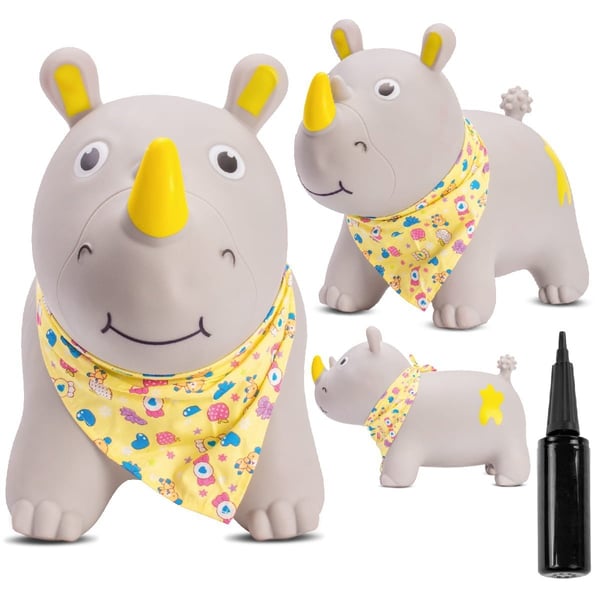 Sun Baby hoppdjur för barn Grå noshörning med bandana + pump, 12m+, max 45 kg