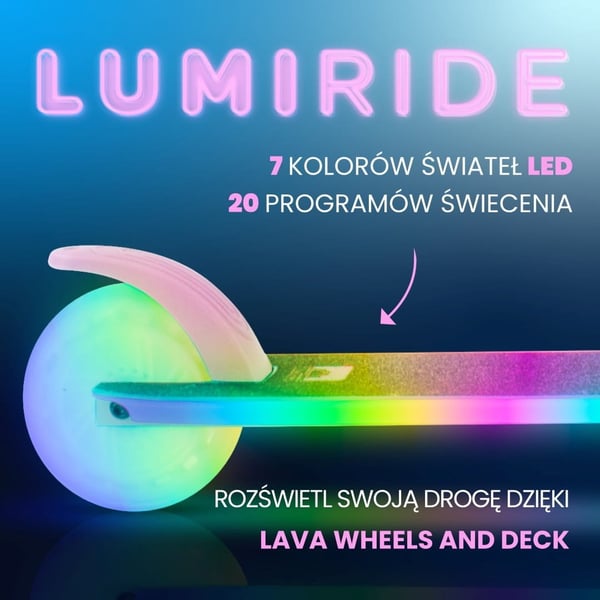 sun baby LUMI RIDE Sparkcykel Barn 2 hjul, trehjuling skoter från 3 år, LED - 7 färger, 20 program - 3 nivåer av styrhöjdsjustering, fotbroms, avtagba