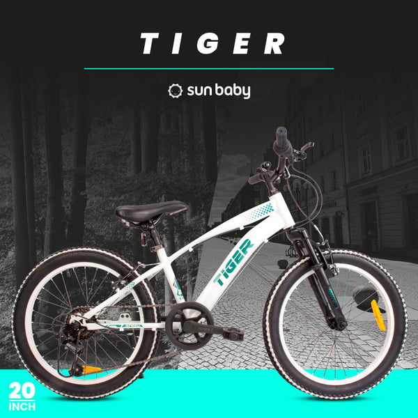 20 tuuman pojan kevyt MTB-pyörä Shimano 6 vaihteella Tiger Bike valkoinen
