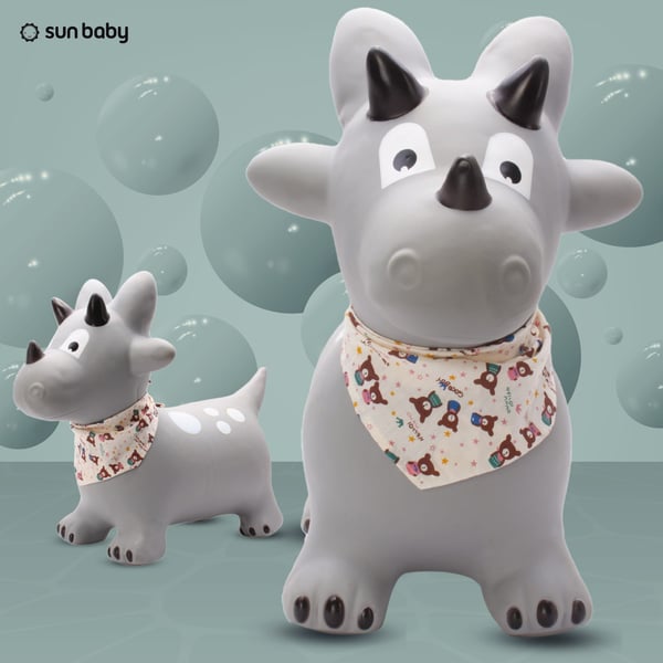 Sun Baby hoppdjur Dino för hoppning, grå + pump + bandana, 12m+, maxvikt 45 kg