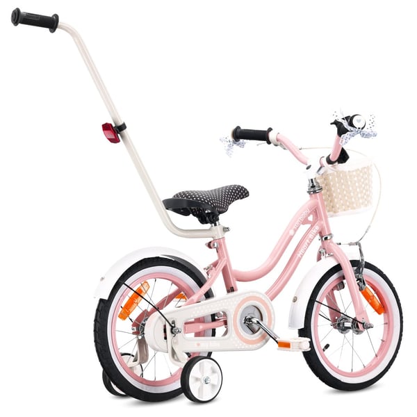 Heart Bike Flickcykel för en flicka 12 14 16 tum, Barncykel 2-6 år, Barncykel med stödhjul, pushbar, justerbar sadel och styre (Pink, 14 tum)