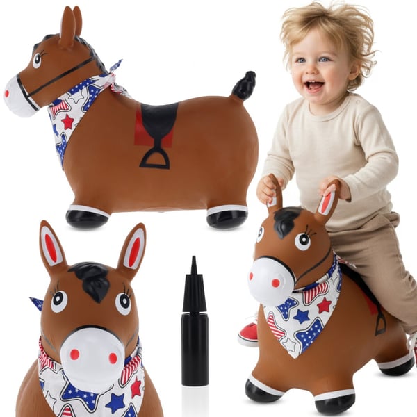 Sun Baby hoppdjur Häst, brun, med pump och bandana, 12m+, max 45 kg