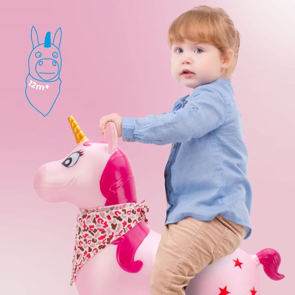 Sun Baby hoppebold til børn Enhjørning perlemor pink + pumpe og bandana, 12m+, op til 45 kg