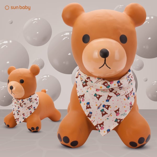 Sun Baby hoppdjur för barn Teddy, brun med bandana + pump (12m+, 45 kg)
