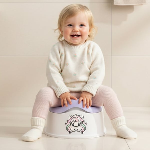 sun baby Potta lapsille 18–36 kuukautta, luistamattomat jalat, ergonominen selkänoja, enintään 15 kg (valkoinen-violetti + tarra yksisarvinen)