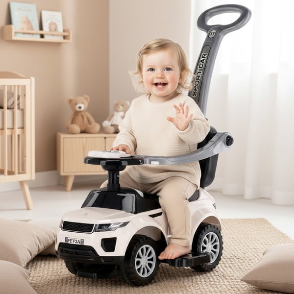 Työntövaunu lapsille lasten auto Sport Car valkoinen Sun Baby