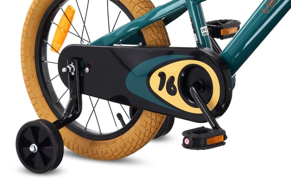 sun baby VERDANT BIKE Børnecykel 16 tommer - V-bremser, støttehjul, kurv, ringeklokke - Grøn