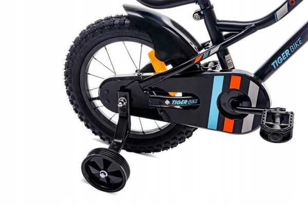 Pojan 14 tuuman Tiger Bike työntäjällä musta, oranssi ja turkoosi