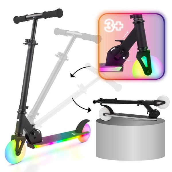 LUMI RIDE Skootteri Lapset 2 pyörää Musta, kolmipyöräinen skootteri 3-vuotiaille, LED, 3 tasoa ohjaustangon korkeuden säätöä, jalkajarru