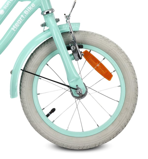 Heart Bike Flickcykel för en flicka 12 14 16 tum, Barncykel 2-6 år, Barncykel med stödhjul, pushbar, justerbar sadel och styre (Silver Moon Mint, 14 t