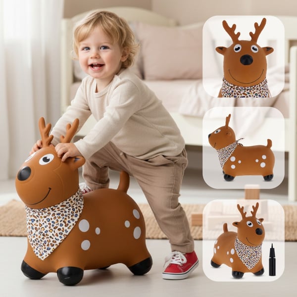 Sun Baby hoppleksak för barn JELONEK, brun + pump, 12m+, maxvikt 45 kg, BPA Free