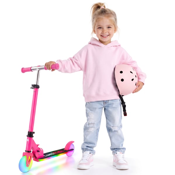 sun baby LUMI RIDE Sparkcykel Barn 2 hjul, trehjuling skoter från 3 år, LED - 7 färger, 20 program - 3 nivåer av styrhöjdsjustering, fotbroms, avtagba
