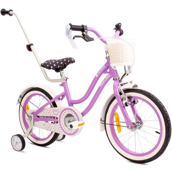 sun baby HEART BIKE Barncykel 16 tum - Korg, Handtag, Sidohjul - Lila