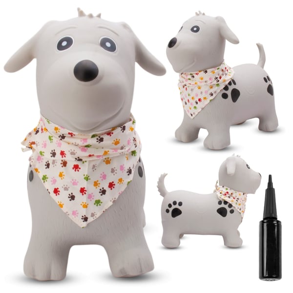 Sun Baby hoppdjur - Grå hund med bandana, med pump, 12m+, max 45 kg