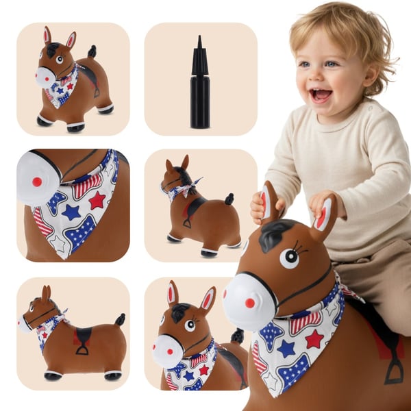 Sun Baby hoppdjur Häst, brun, med pump och bandana, 12m+, max 45 kg