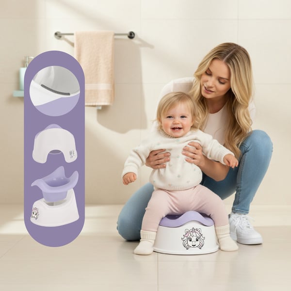 sun baby Potta lapsille 18–36 kuukautta, luistamattomat jalat, ergonominen selkänoja, enintään 15 kg (valkoinen-violetti + tarra yksisarvinen)