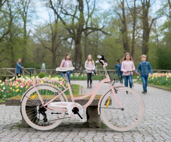 Flower Bike Tyttöpyörä yhdelle tytölle 24 tuumaa, 8-12 vuotta, Vaaleanpunainen, Lastenpyörä 7-vaihteinen, tavarateline, V-jarru, ketjusuoja.