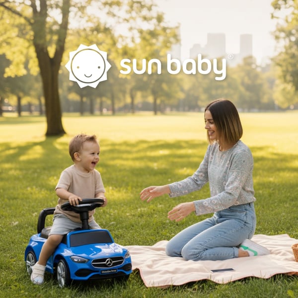 Sun Baby potkuri Mercedes C-Class, sininen, äänellinen ohjauspyörä, säilytystila, 12 kk+, 25 kg
