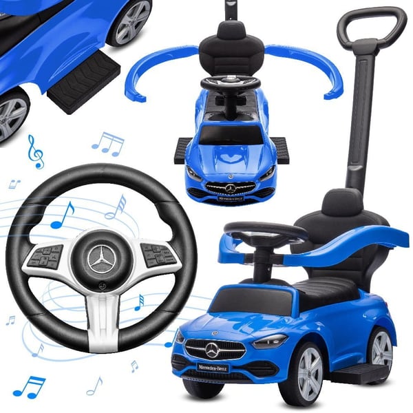 Sun Baby potkuauto Mercedes-Benz C-Class - puskija, kaari ja jalkatuet, sininen