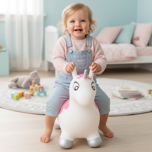 Sun Baby hoppdjur för barn Enhörning Kelly + pump, 1+, max 45 kg, BPA Free