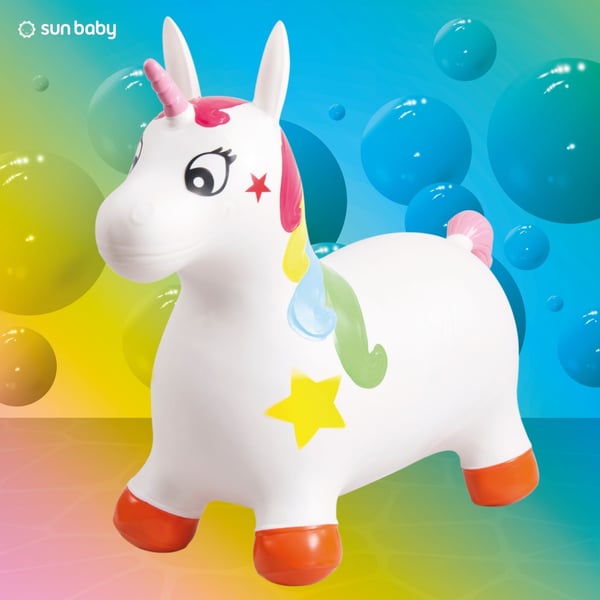 Sun Baby hoppdjur för barn Enhörning vit + pump, 12m+, maxvikt 45 kg