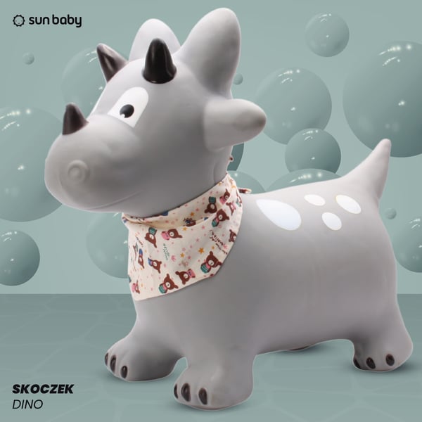 Sun Baby hoppdjur Dino för hoppning, grå + pump + bandana, 12m+, maxvikt 45 kg