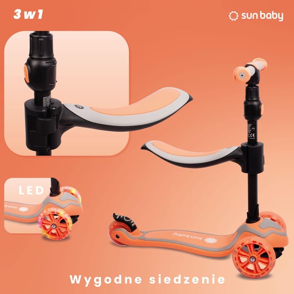 Flash 3in1 LED-tasapainoskootteri lapsille - sun baby hulajnoga trójkołowa balansowa 3w1