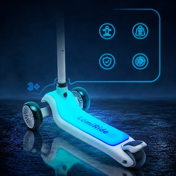 LUMI RIDE Tre-hjulet balance scooter, sammenklappelig, justerbar, LED-platform med 7 farver og 20 programmer - Grå Sun Baby