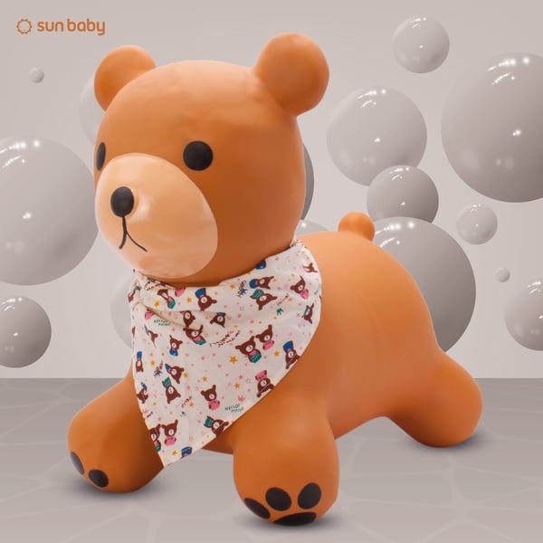 Sun Baby hoppdjur för barn Teddy, brun med bandana + pump (12m+, 45 kg)