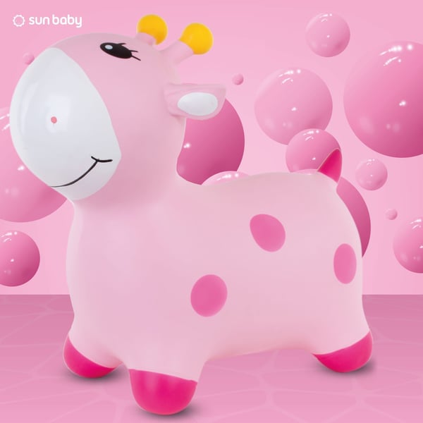 Sun Baby hoppdjur gummi för barn Giraff rosa + pump, 12m+, max 45 kg