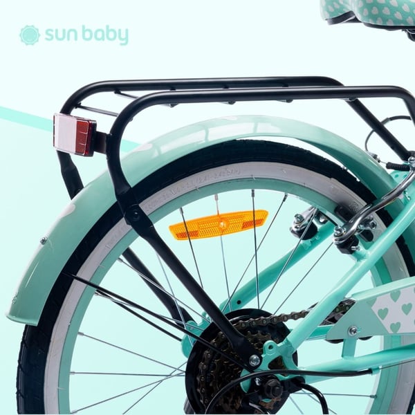 sun baby HEART BIKE Børnecykel 20 tommer - 6 gear, V-bremser, bagagebærer, skærme, justerbart styr og sadel - Mint